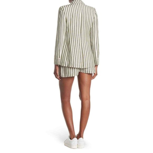 L'Agence Alex Paperbag Shorts Size 10 Olive Green Ivory Stripe Linen Blend - Picture 3 of 7